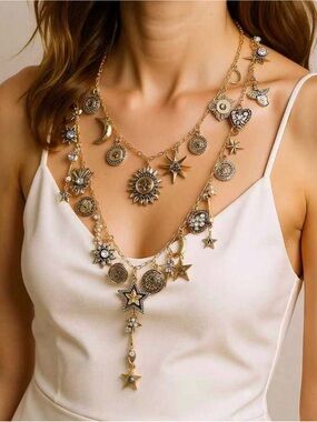 Gold Celestial & Coin Layered Necklace